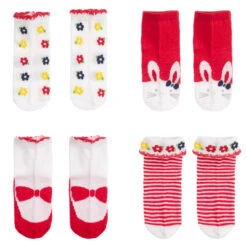 Mayoral Newborn Red & White Socks (4 Pack)
