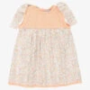 Mebi Girls White & Orange Cotton Floral Dress