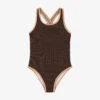 Michael Kors Kids Girls Brown Logo Swimsuit