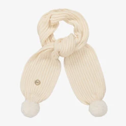 Michael Kors Kids Girls Ivory Knit Pom-Pom Scarf