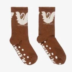 Mini Rodini Brown Swan Anti-Slip Socks