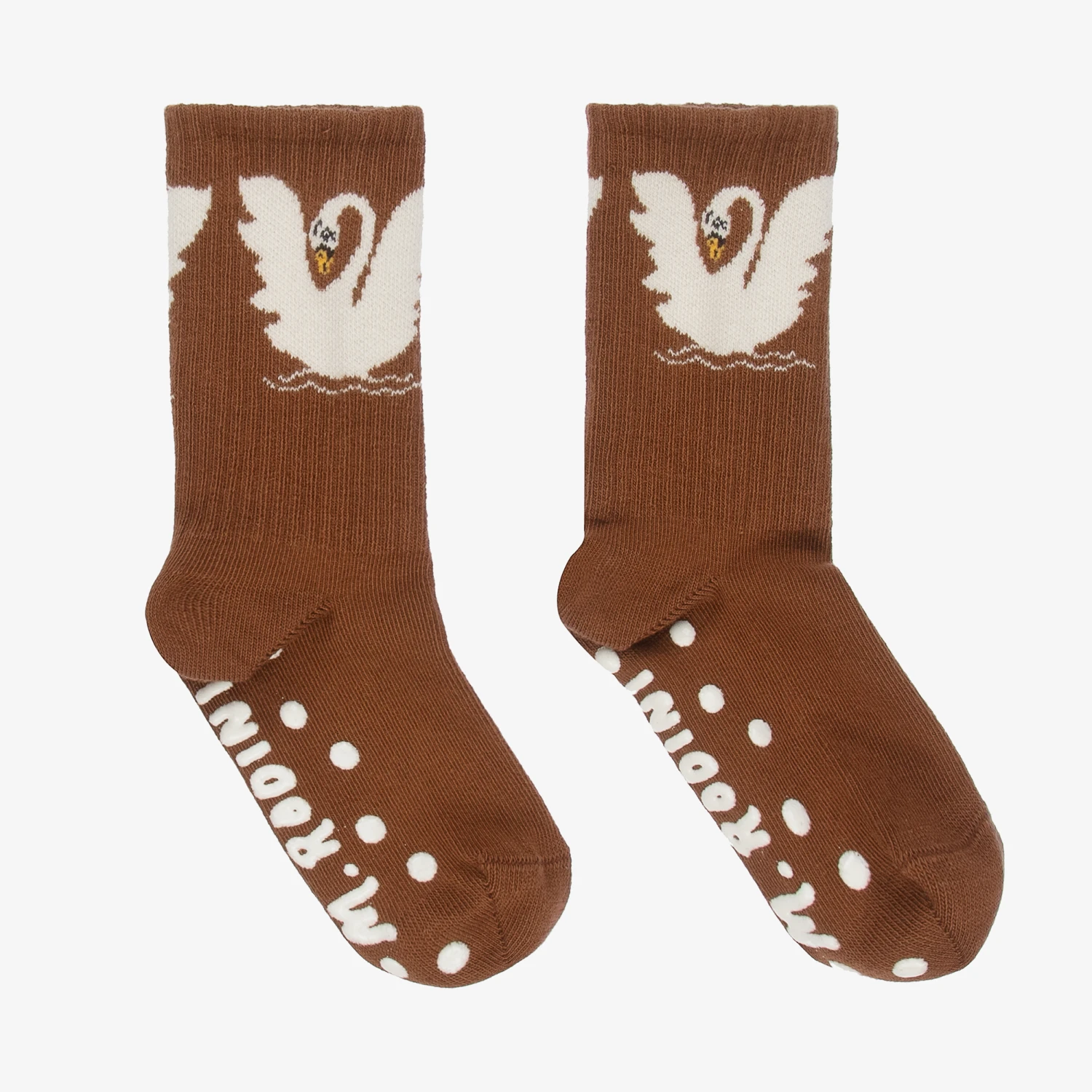 Mini Rodini Brown Swan Anti-Slip Socks 1 Mini Rodini Brown Swan Anti-Slip Socks