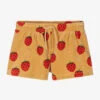 Mini Rodini Girls Beige Velour Strawberry Shorts
