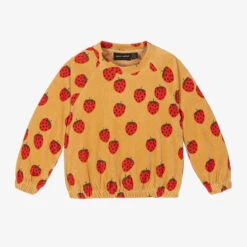 Mini Rodini Girls Beige Velour Strawberry Sweatshirt