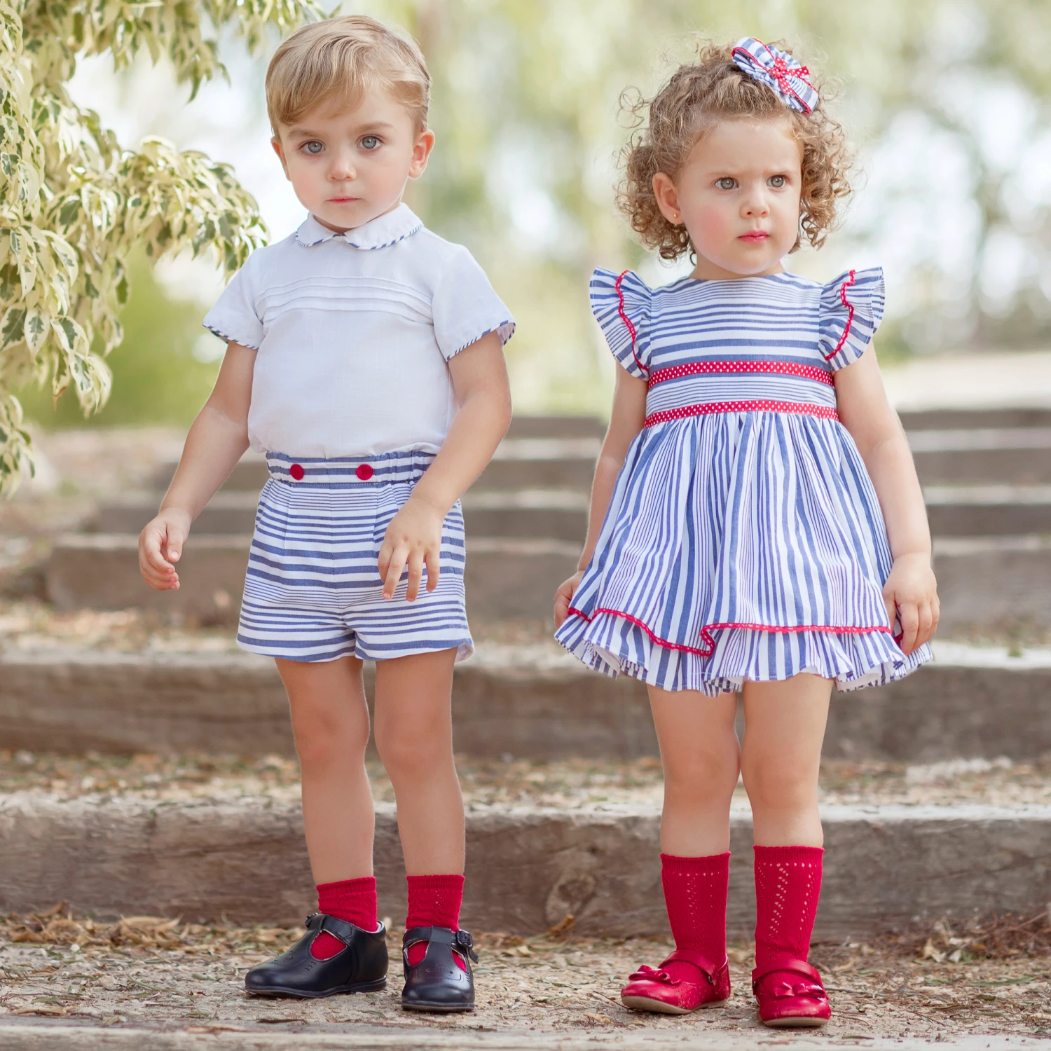 Miranda Girls Blue & White Striped Cotton Dress 2 Miranda Girls Blue & White Striped Cotton Dress - Image 2
