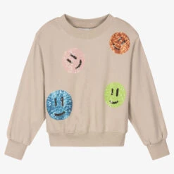 Molo Girls Beige Smiling Face Sweatshirt