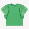 Molo Girls Green Cotton Broderie Anglaise T-Shirt