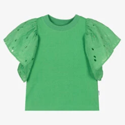 Molo Girls Green Cotton Broderie Anglaise T-Shirt