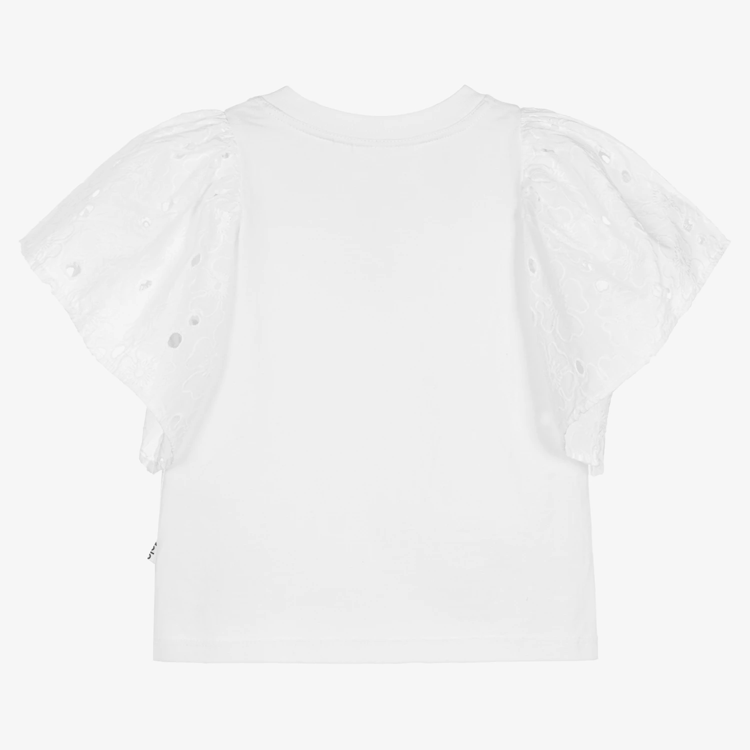Molo Girls White Cotton Broderie Anglaise T-Shirt 2 Molo Girls White Cotton Broderie Anglaise T-Shirt - Image 2