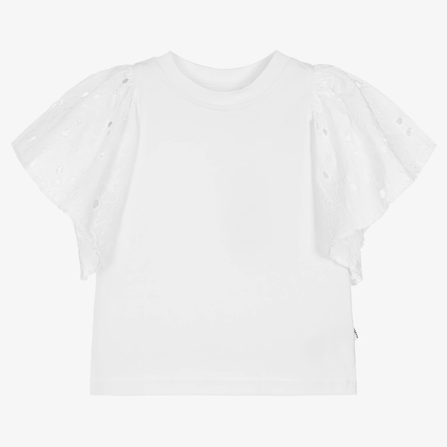 Molo Girls White Cotton Broderie Anglaise T-Shirt 1 Molo Girls White Cotton Broderie Anglaise T-Shirt