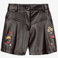 Monnalisa Black Faux Leather Shorts