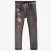 Monnalisa Black Floral Denim Jeans