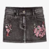 Monnalisa Black Floral Denim Mini Skirt