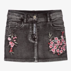 Monnalisa Black Floral Denim Mini Skirt