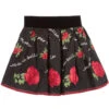 Monnalisa Chic Black Skirt With Red Roses