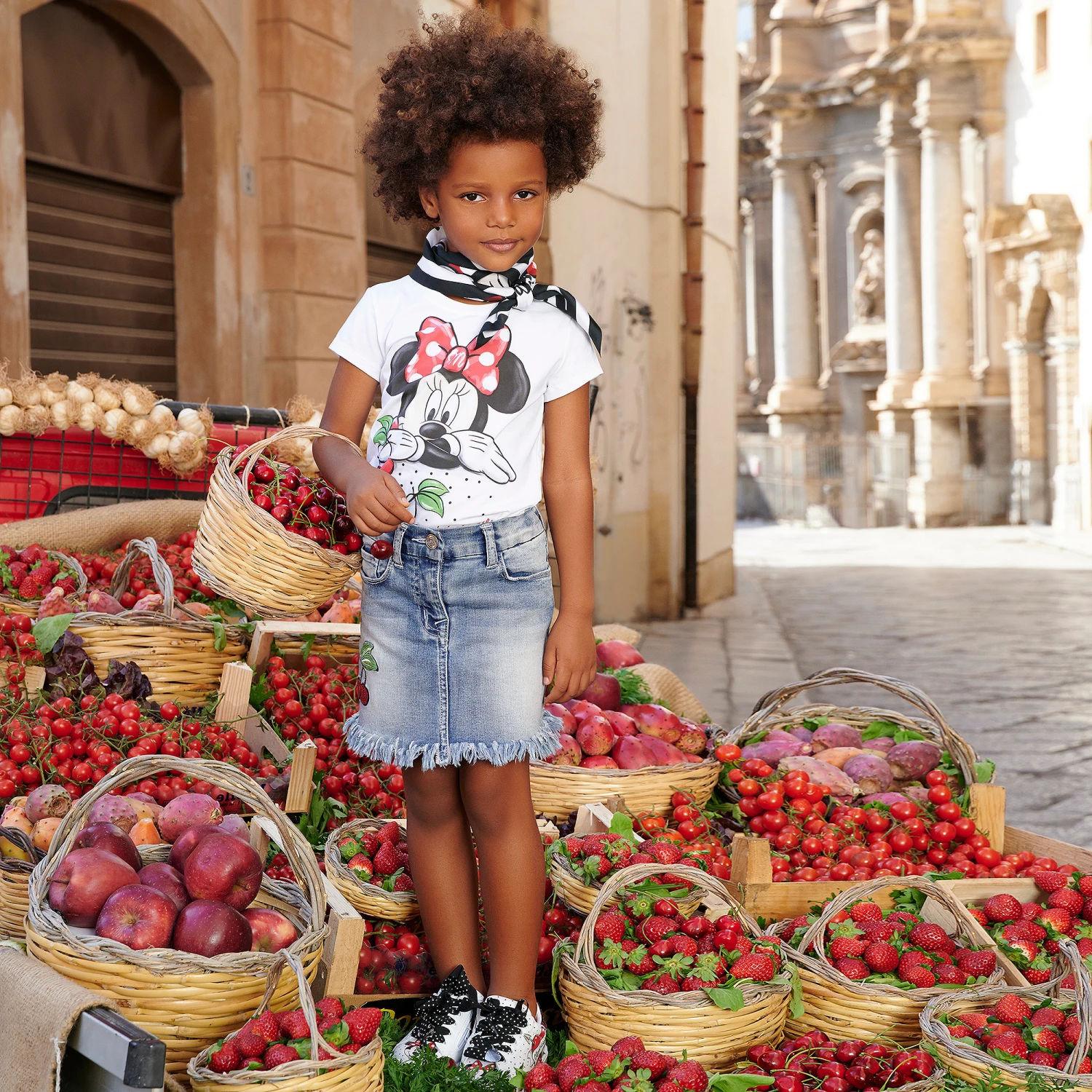 Monnalisa Blue Denim Cherry Skirt 2 Monnalisa Blue Denim Cherry Skirt - Image 2