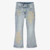 Monnalisa Chic Blue Jeans With Gold Roses