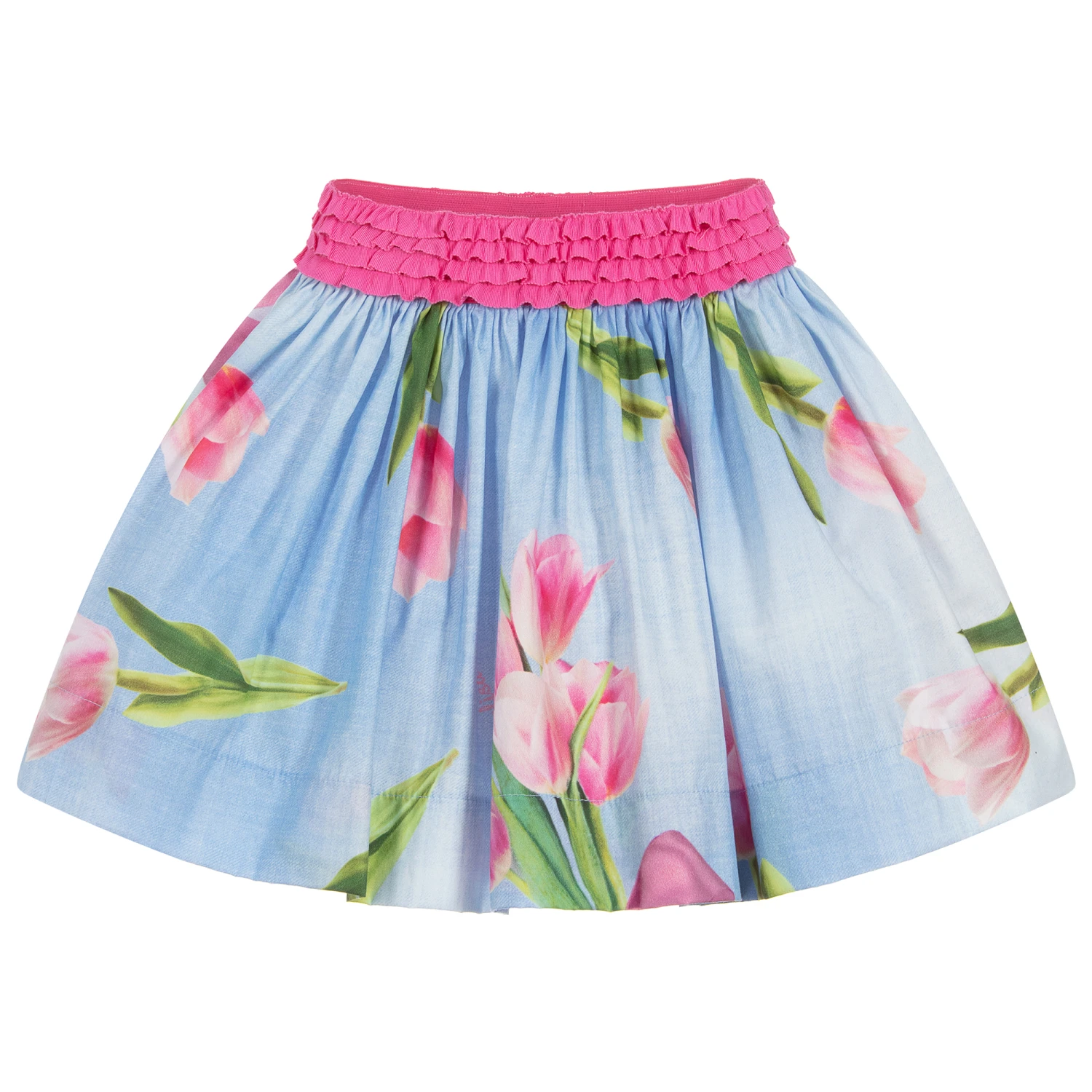 Monnalisa Blue & Pink Floral Cotton Skirt 1 Monnalisa Blue & Pink Floral Cotton Skirt