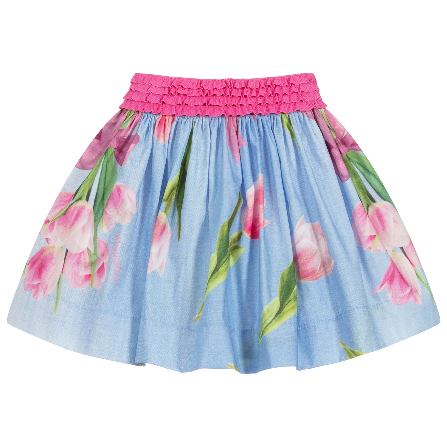 Monnalisa Blue & Pink Floral Cotton Skirt 3 Monnalisa Blue & Pink Floral Cotton Skirt - Image 3