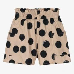 Monnalisa Girls Beige Polka Dot Cotton Shorts