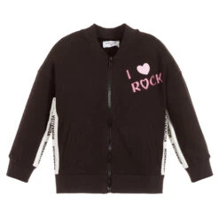Monnalisa Girls Black Cotton Zip-Up Top
