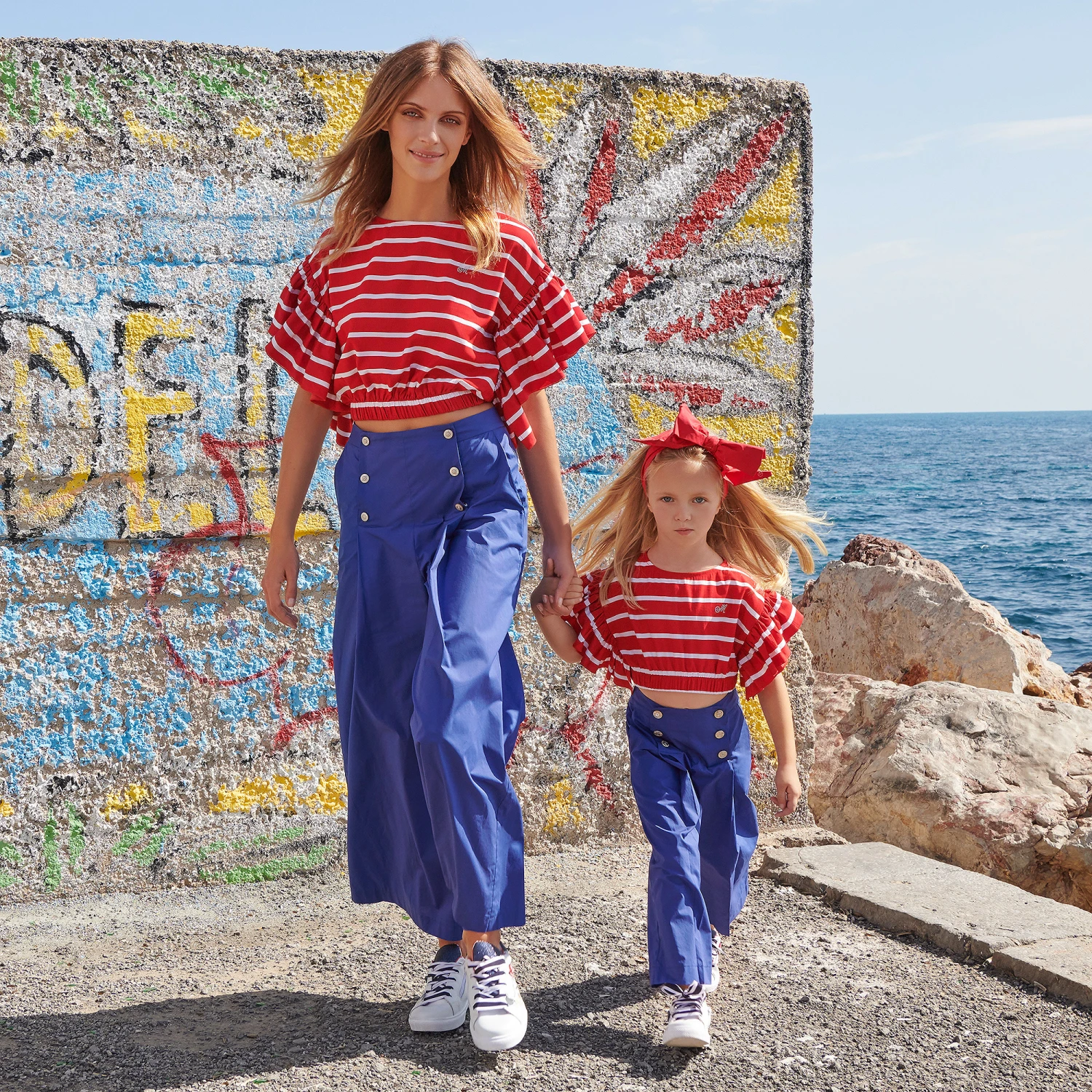 Monnalisa Girls Blue Cotton Culottes 2 Monnalisa Girls Blue Cotton Culottes - Image 2