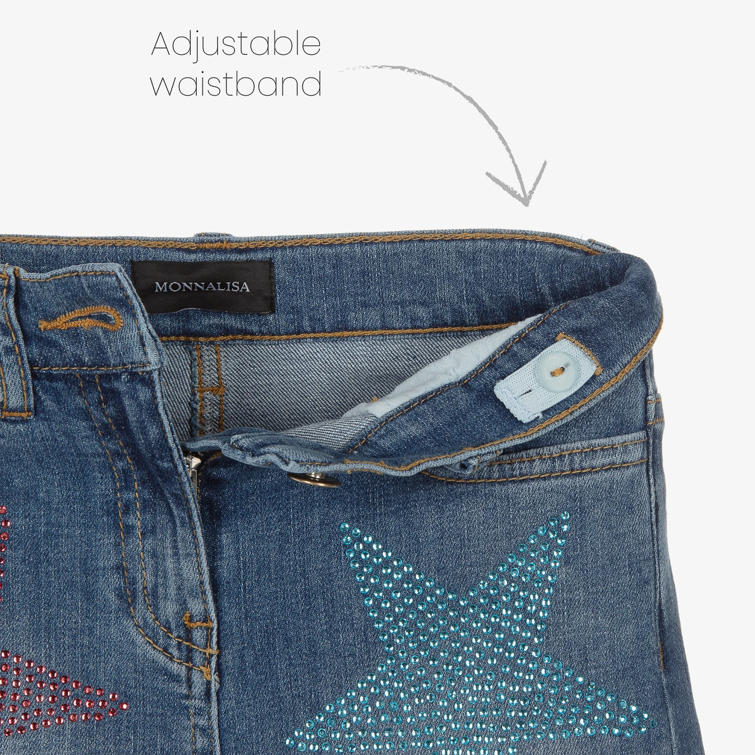 Monnalisa Girls Blue Denim Diamanté Star Jeans 3 Monnalisa Girls Blue Denim Diamanté Star Jeans - Image 3
