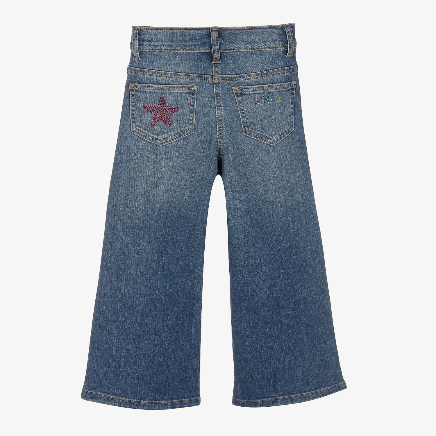 Monnalisa Girls Blue Denim Diamanté Star Jeans 2 Monnalisa Girls Blue Denim Diamanté Star Jeans - Image 2
