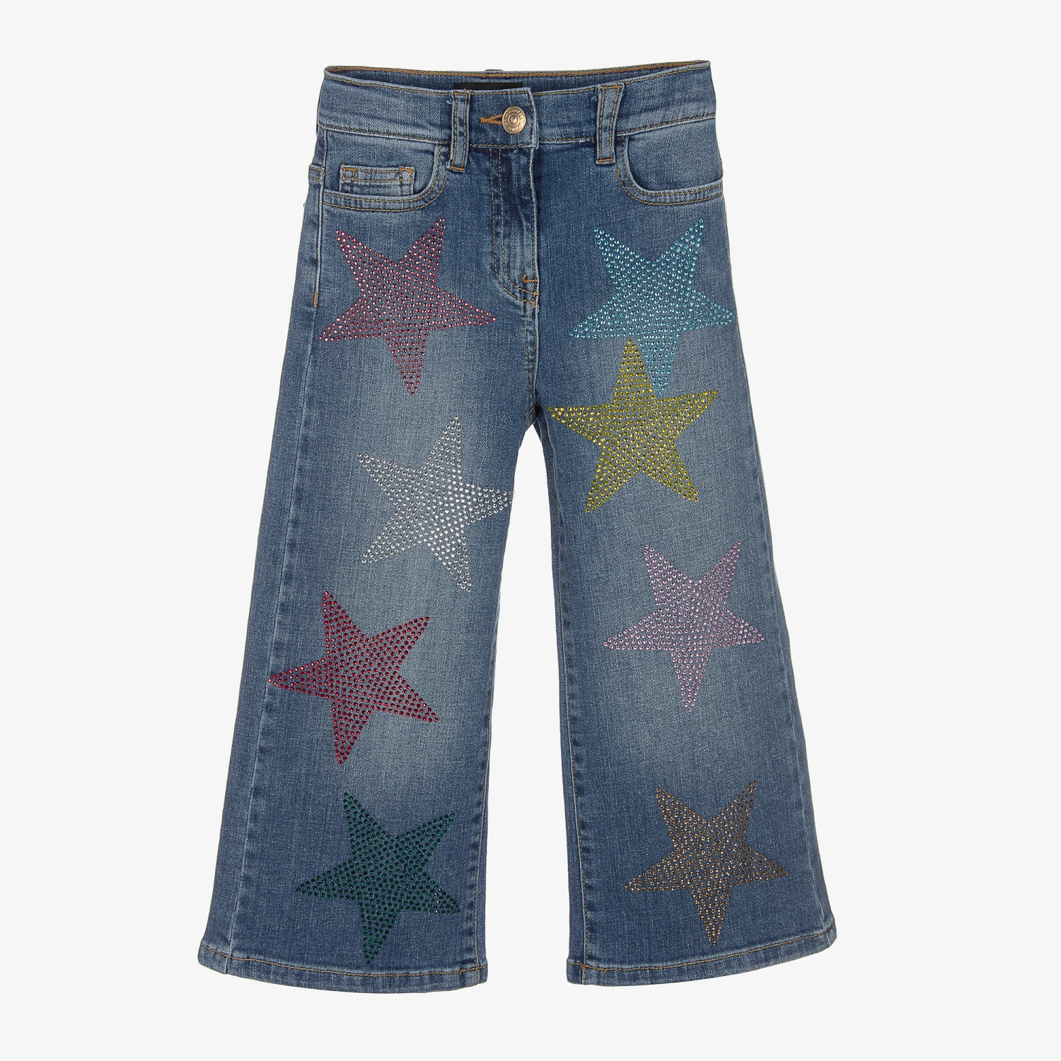 Monnalisa Girls Blue Denim Diamanté Star Jeans 1 Monnalisa Girls Blue Denim Diamanté Star Jeans