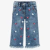 Monnalisa Girls Blue Embroidered & Frayed Denim Jeans
