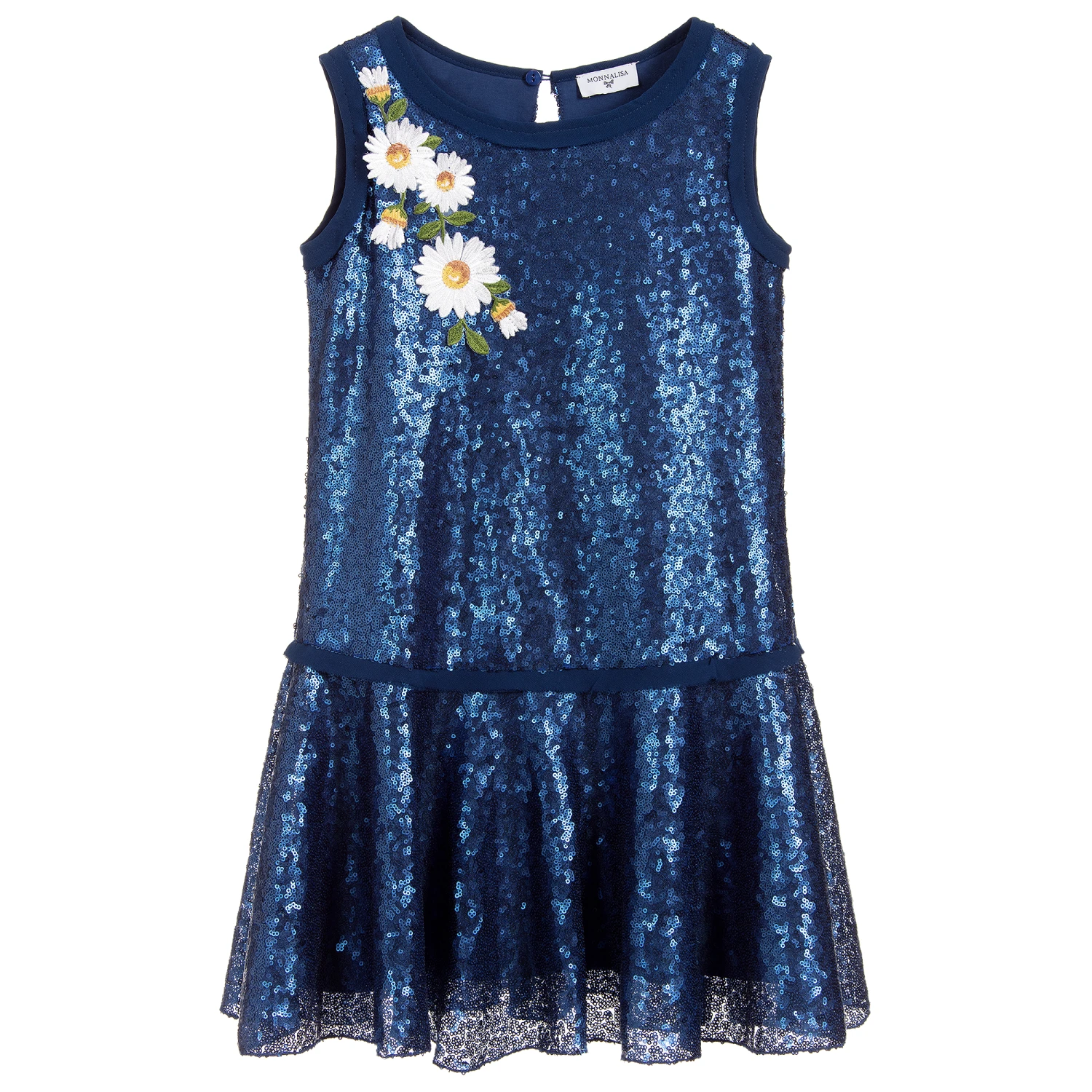 Monnalisa Girls Blue Sequinned Dress 1 Monnalisa Girls Blue Sequinned Dress
