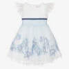 Monnalisa Girls Ivory & Blue Floral Tulle Dress