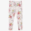 Monnalisa Girls Ivory Cotton Floral Leggings