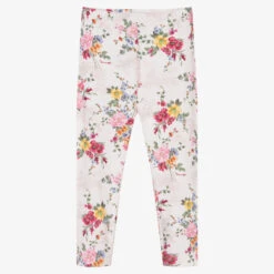 Monnalisa Girls Ivory Cotton Floral Leggings