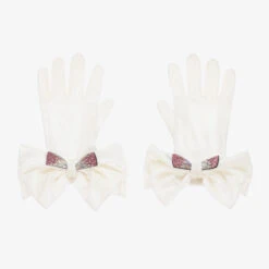 Monnalisa Girls Ivory Velvet Gloves