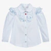 Monnalisa Girls Light Blue Ruffle Blouse