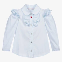 Monnalisa Girls Light Blue Ruffle Blouse