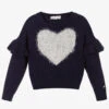 Monnalisa Girls Navy Blue Heart Sweater