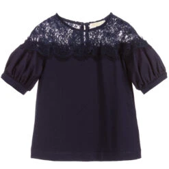Monnalisa Chic Girls Navy Blue Lace Blouse