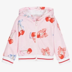 Monnalisa Girls Pink Cherries Zip-Up Top
