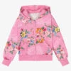 Monnalisa Girls Pink Cotton Floral Zip-Up Top