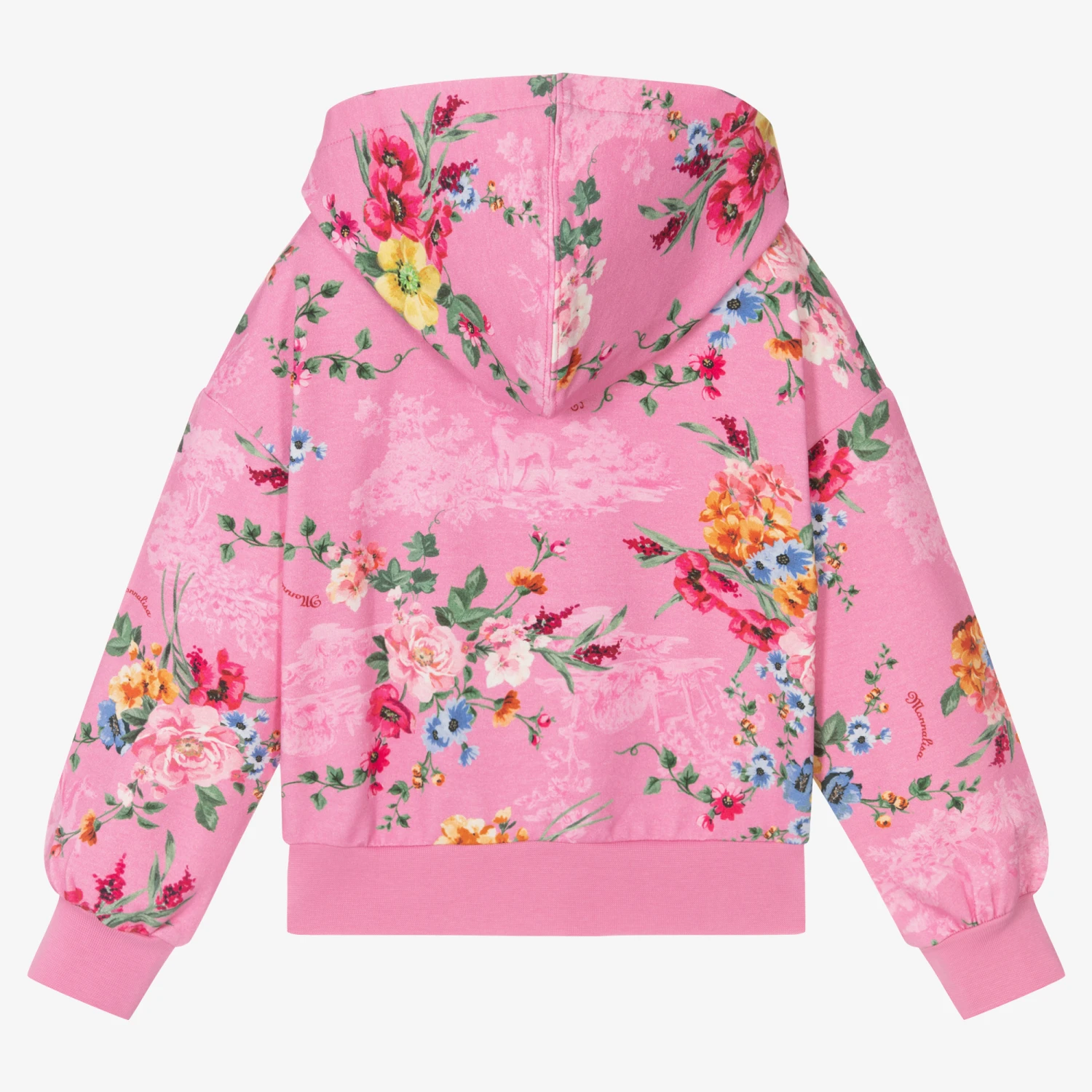 Monnalisa Girls Pink Cotton Floral Zip-Up Top 2 Monnalisa Girls Pink Cotton Floral Zip-Up Top - Image 2