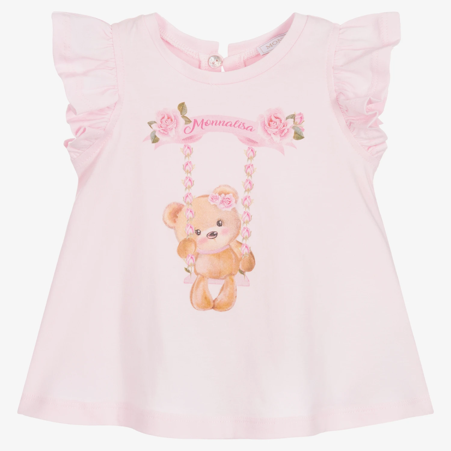 Monnalisa Girls Pink Cotton Teddy Bear T-Shirt 1 Monnalisa Girls Pink Cotton Teddy Bear T-Shirt
