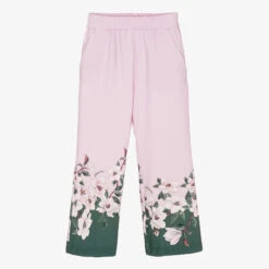 Monnalisa Chic Girls Pink Floral Wide Leg Trousers
