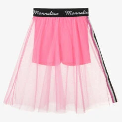 Monnalisa Girls Pink Tulle Logo Skirt
