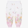Monnalisa Girls Pink & White Cotton Floral Joggers