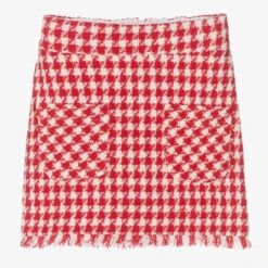 Monnalisa Girls Red Houndstooth Tweed Skirt