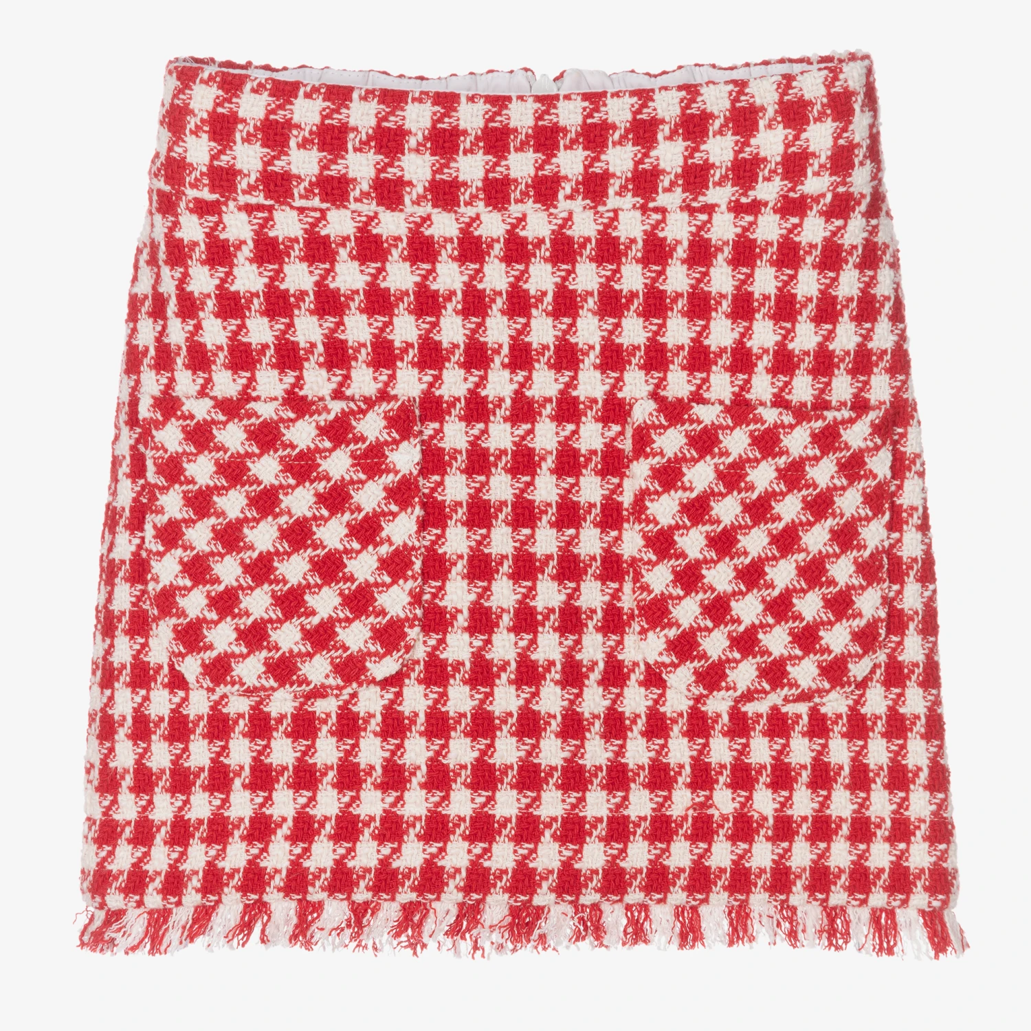 Monnalisa Girls Red Houndstooth Tweed Skirt 1 Monnalisa Girls Red Houndstooth Tweed Skirt