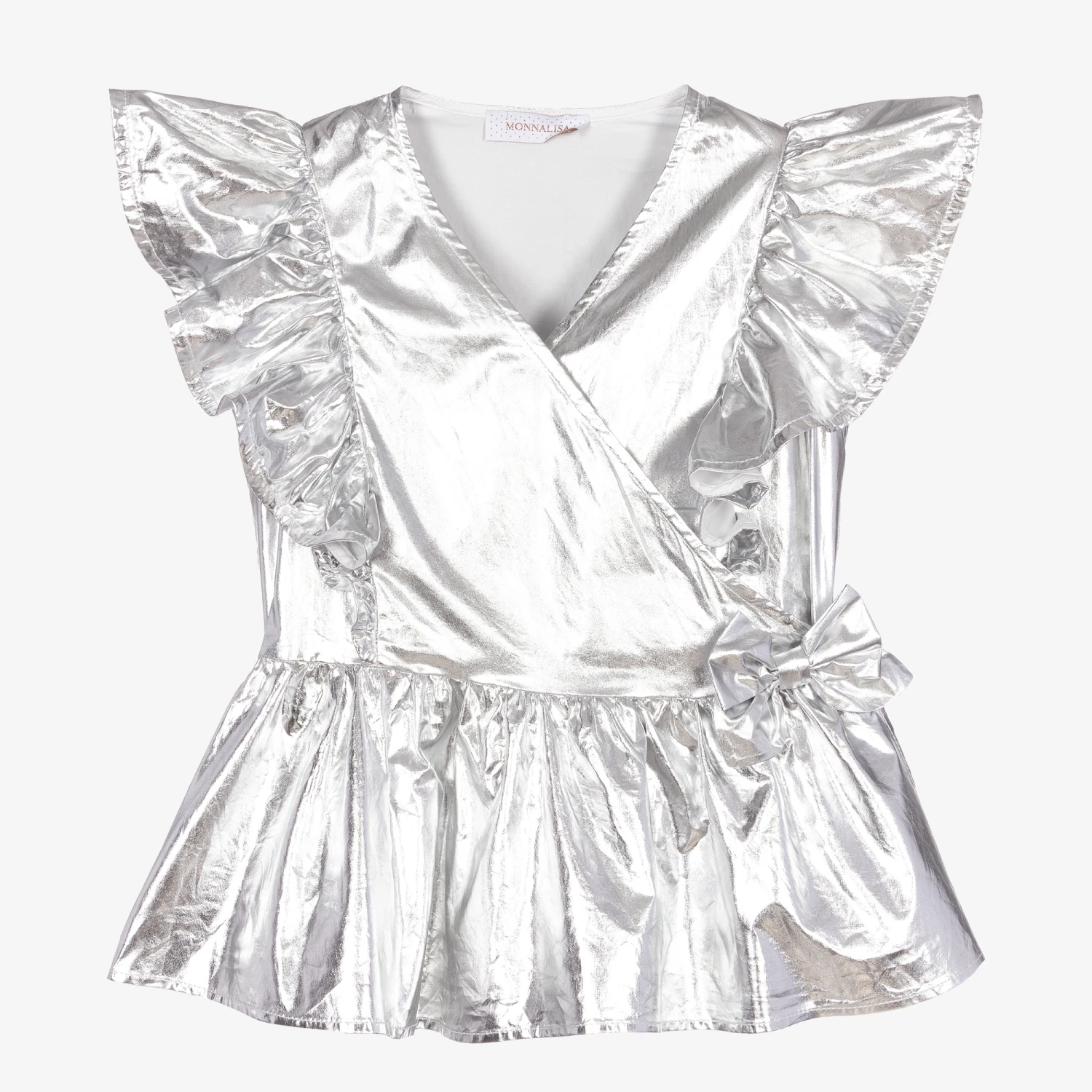 Monnalisa Chic Girls Silver Cotton Blouse 1 Monnalisa Chic Girls Silver Cotton Blouse