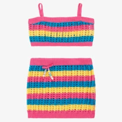 Monnalisa Girls Striped Crochet Skirt Set